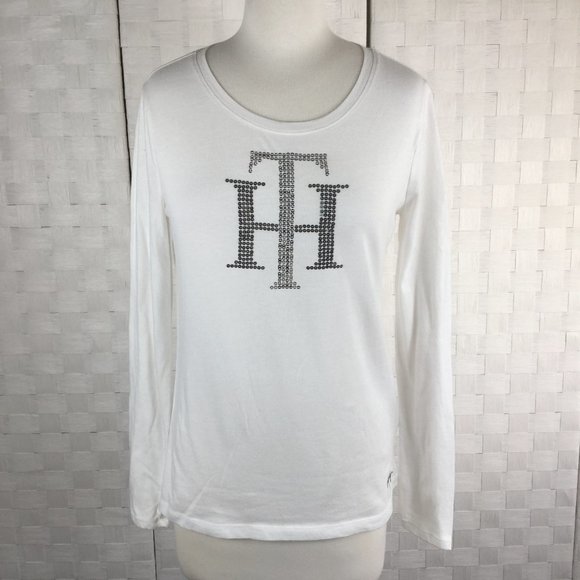 Tommy Hilfiger Tops - Tommy Hilfiger White w/Silver Sequins Top, Size S